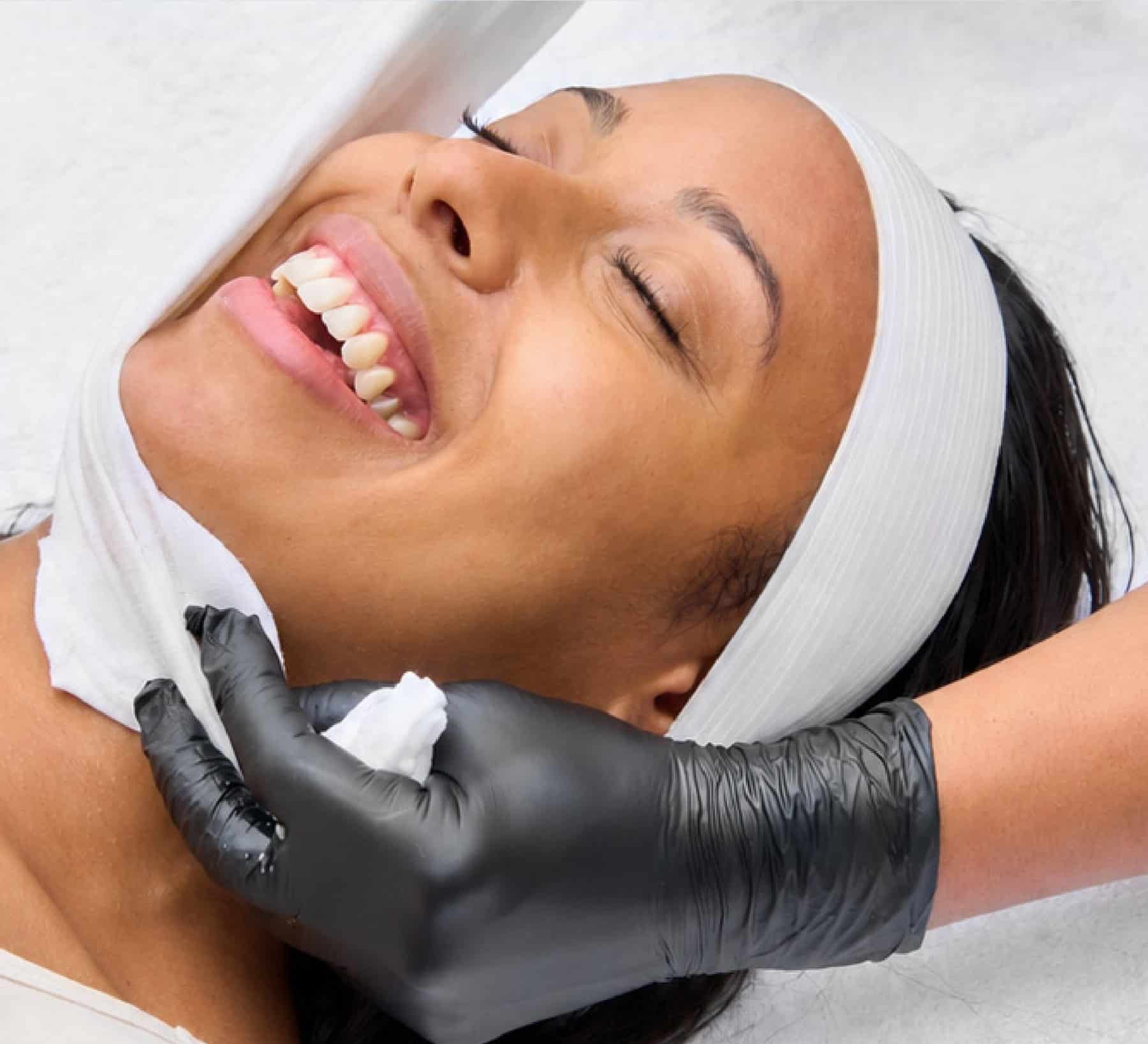 A guest relaxing during the GLP-1 Volmira Facial
