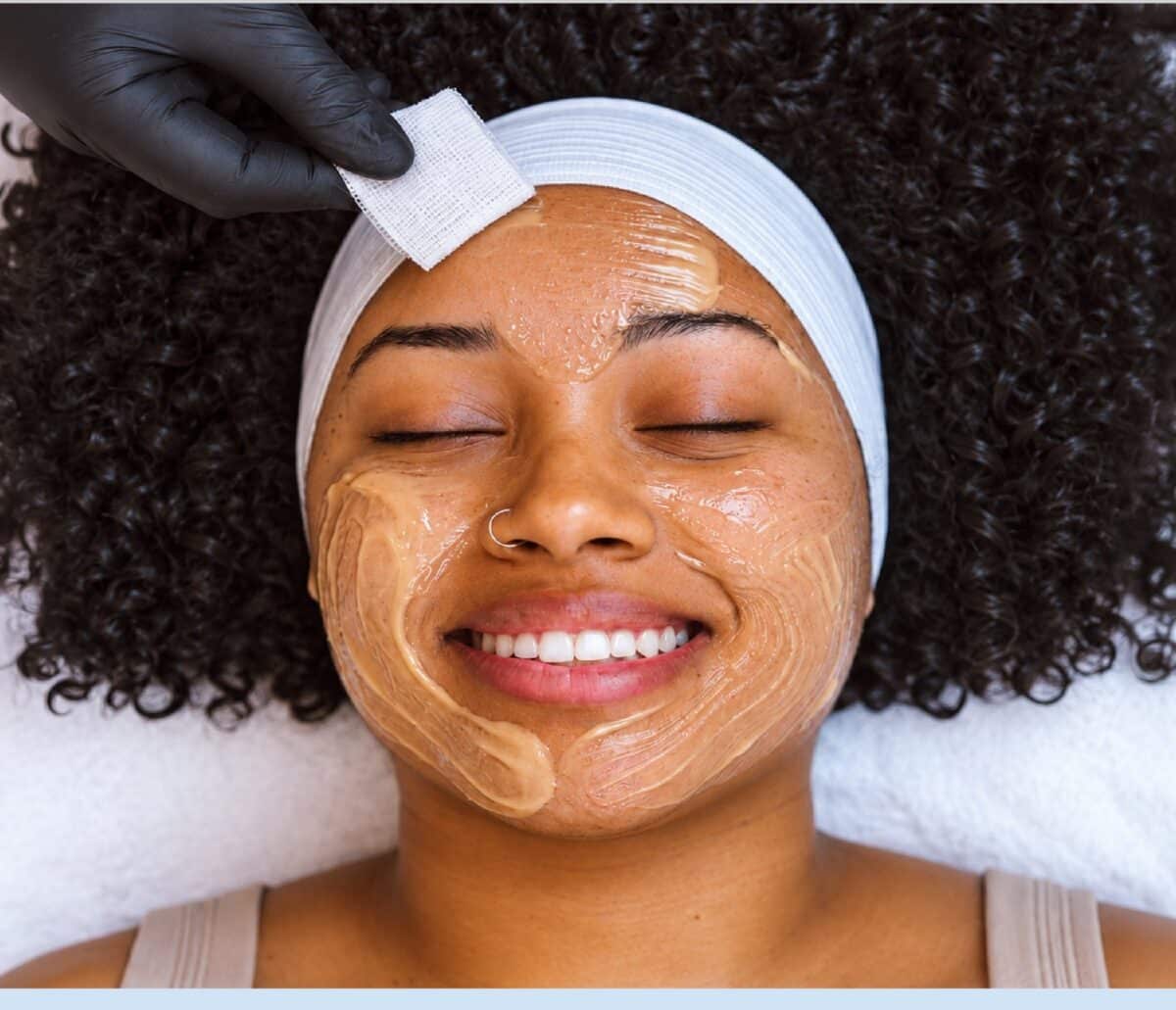 A guest with a treatment mask during the GLP-1 Volmira Facial